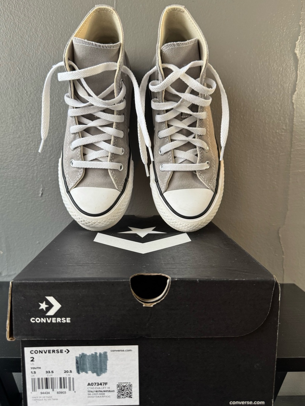 Size 2 Converse High Top Sneakers - Light Gray & White